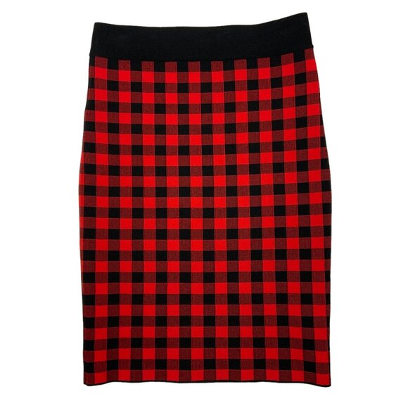 Ronny Kobo Kelda Skirt S Red Black Plaid Knit Mini Pencil Revolve Fall Fashion - Picture 1 of 11